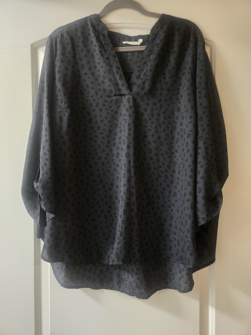 Lush Black Subtle Leopard V-Neck Blouse Lightweight